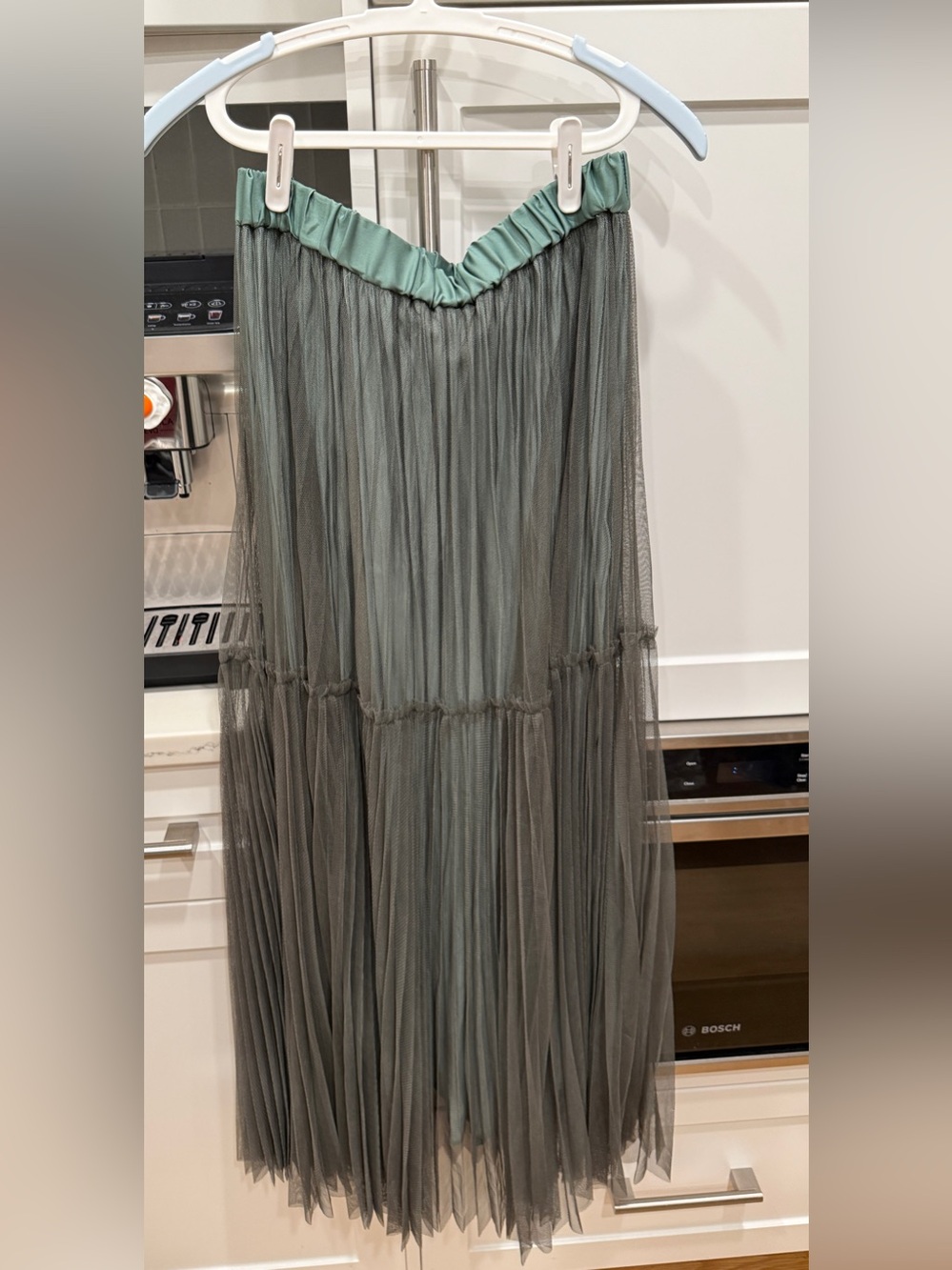 Women’s Layered Tulle Maxi Skirt in Sage Green